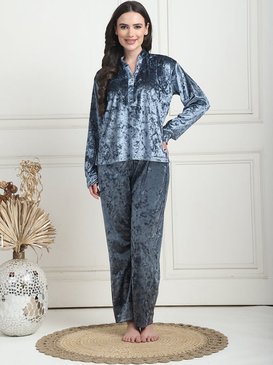 Metallic Blue Ice Velvet Lounge Set