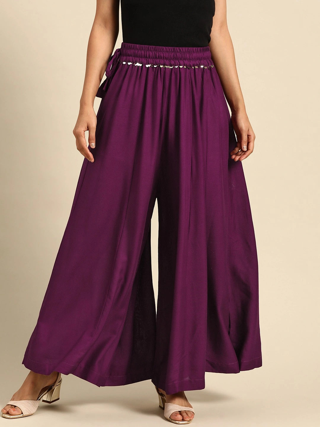 Purple rayon double flared palazzo