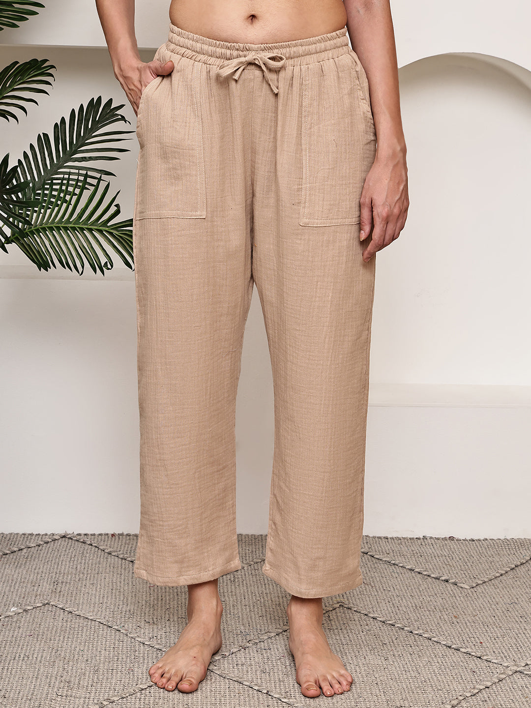 Beige Double Cloth Lounge Pant