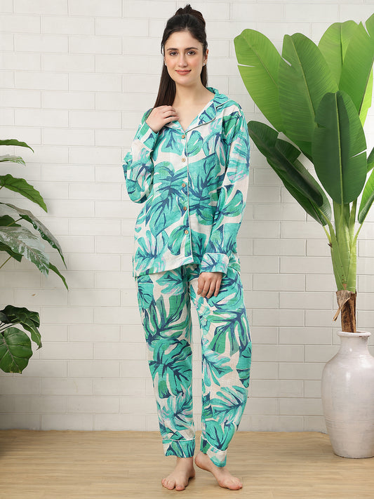 Tropical Vibes Collar Night Suit
