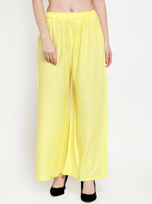Pale Yellow Solid Rayon Palazzo