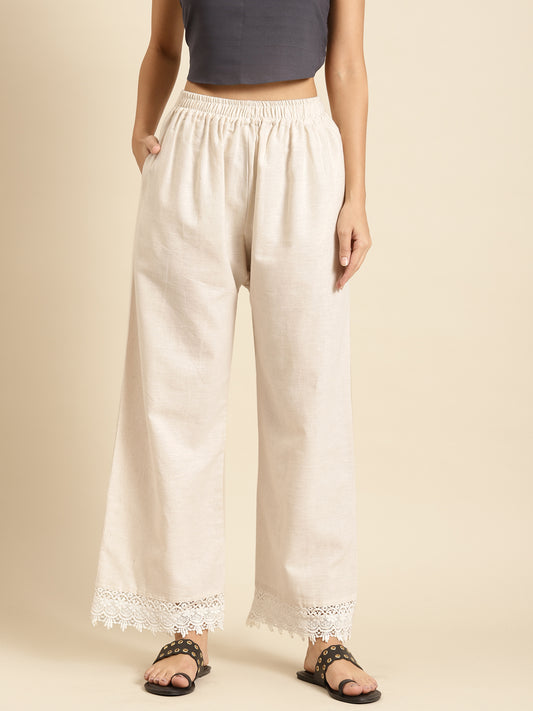 Cream Crotchet Lace Cotton Flax Palazzo