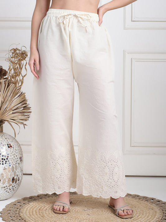 Cream Cotton Schifflie Palazzo