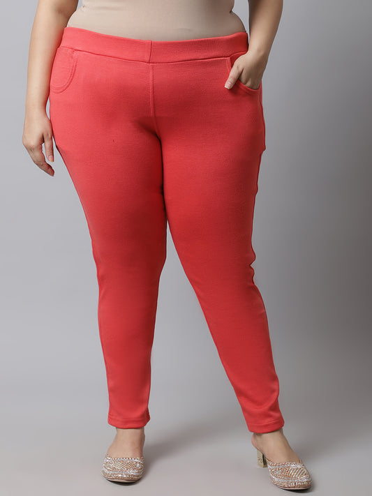 Coral Pink Woolen Plus Pocket Pant