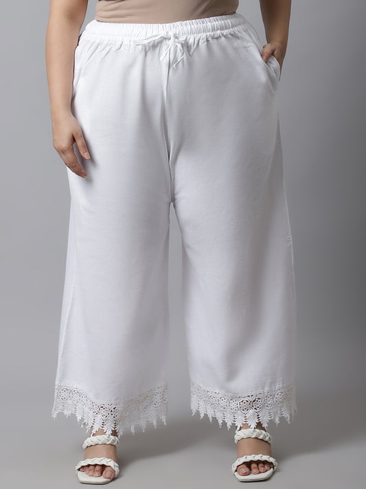 White Crotchet Lace Cotton Flax Plus Palazzo