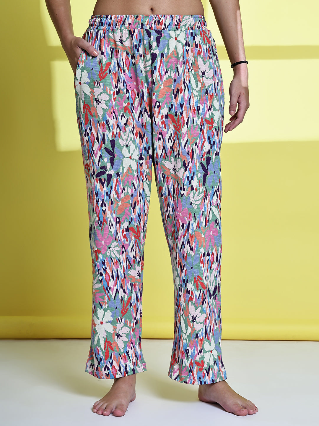Multi Green Mix Cotton Hosiery Lounge Pant