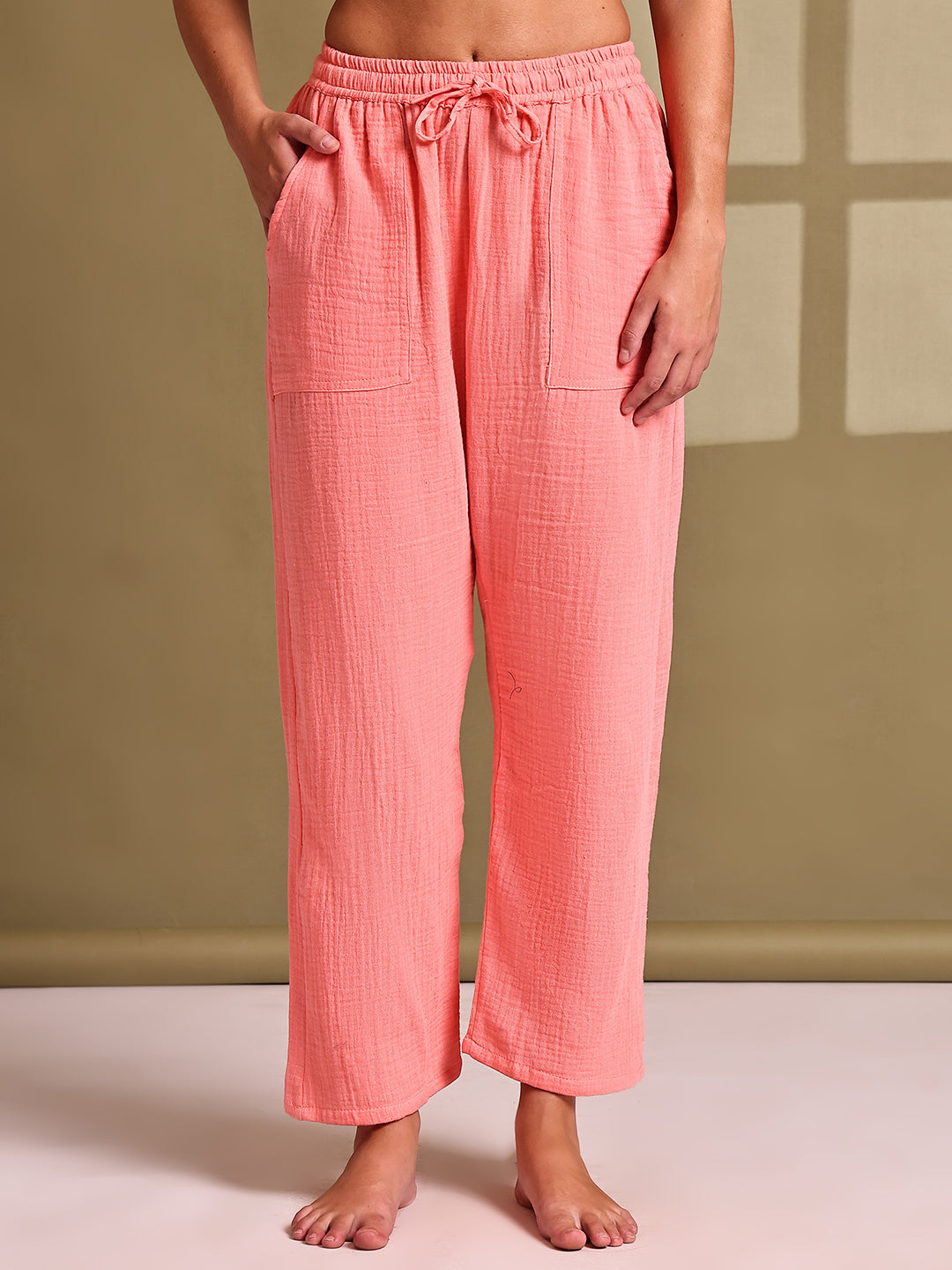Peach Pink Double Cloth Cotton Lounge Pant