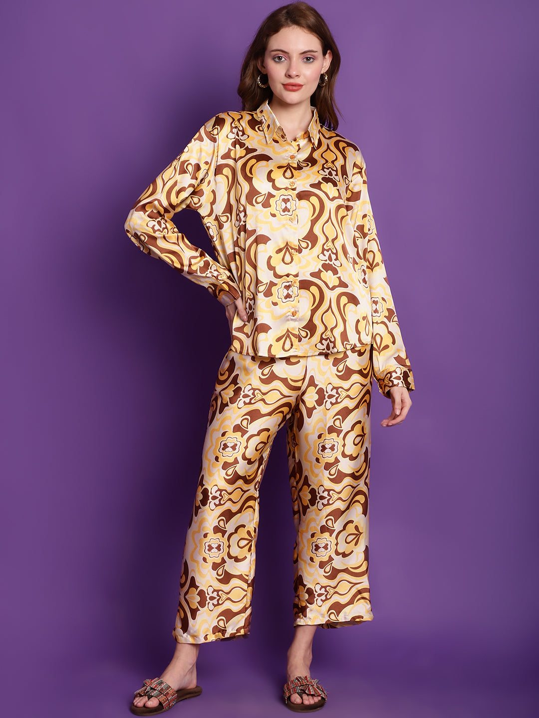 Yellow Swirl Satin Co-Ord Set