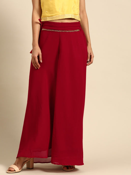 Maroon georgette double flared palazzo