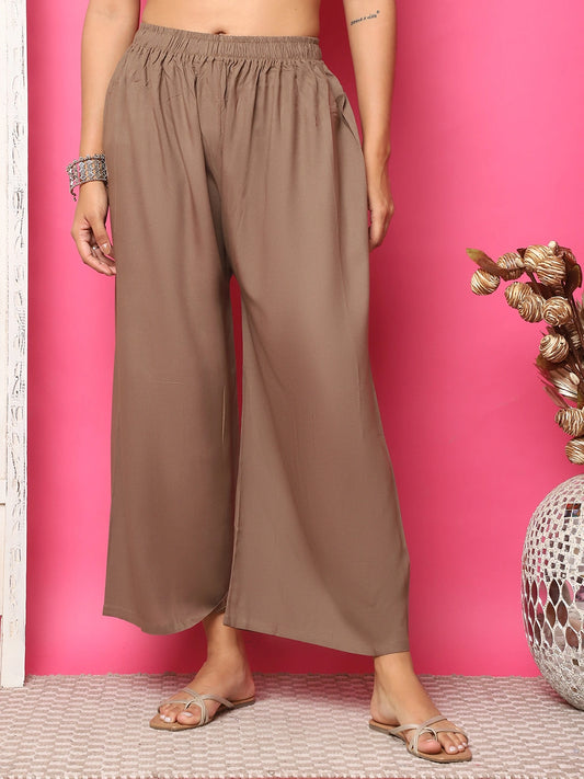 Mocha Brown Solid Rayon Palazzo