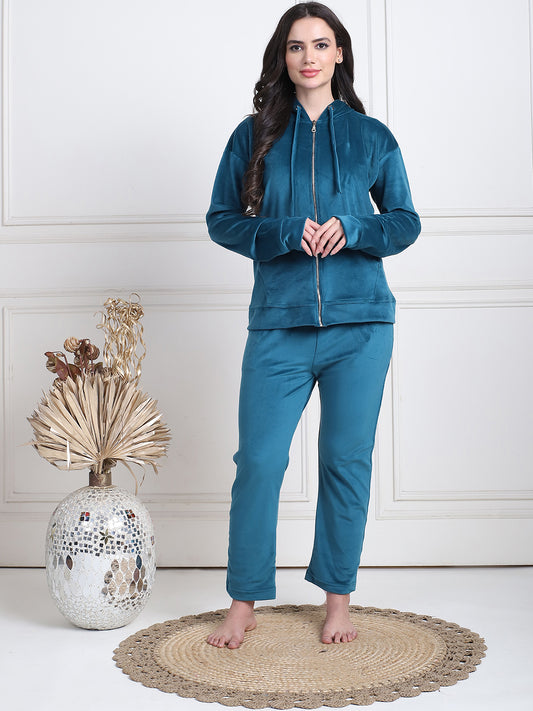 Teal Velvet Hoodie Lounge Set