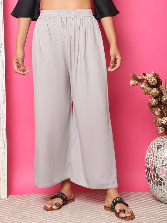 Light Grey Solid Rayon Palazzo