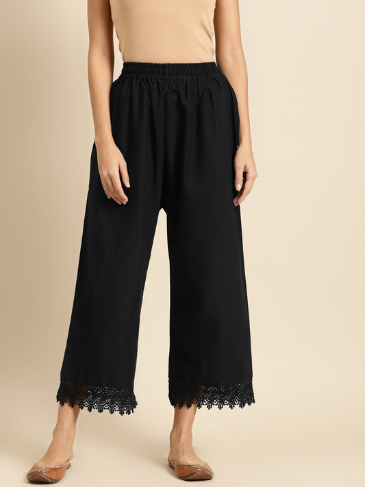 Black Crotchet Lace Cotton Flax Palazzo