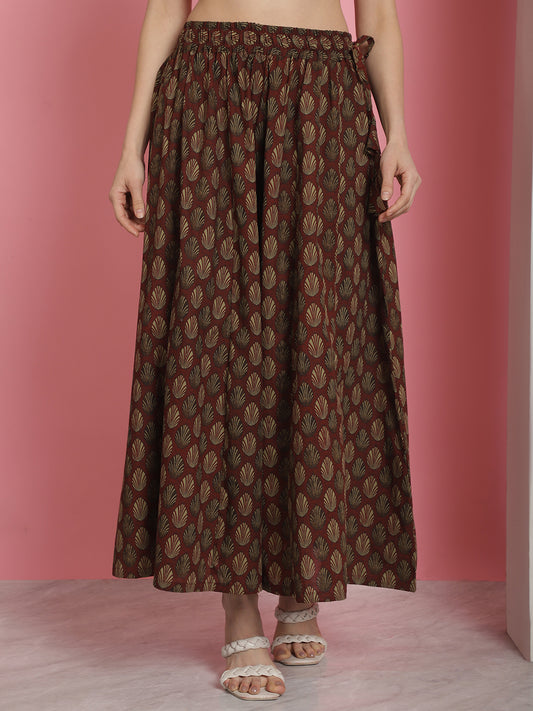Red Printed Cotton Flared Kali Palazzo