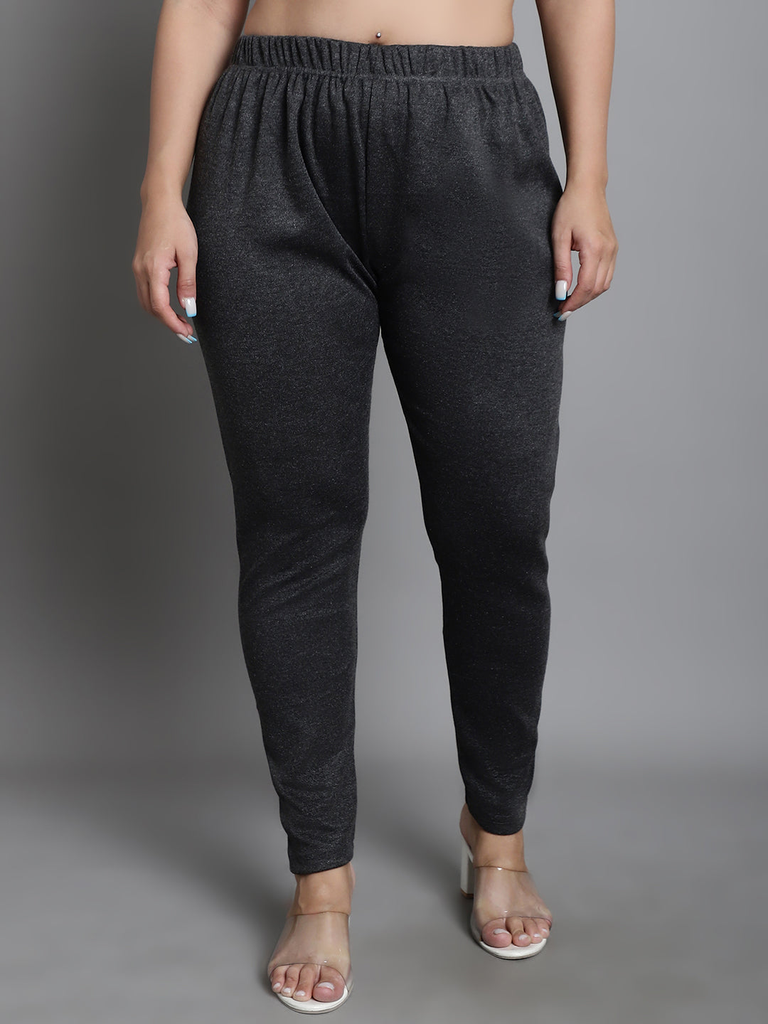 Dark Grey Woolen Ankle-Length Plus Legging