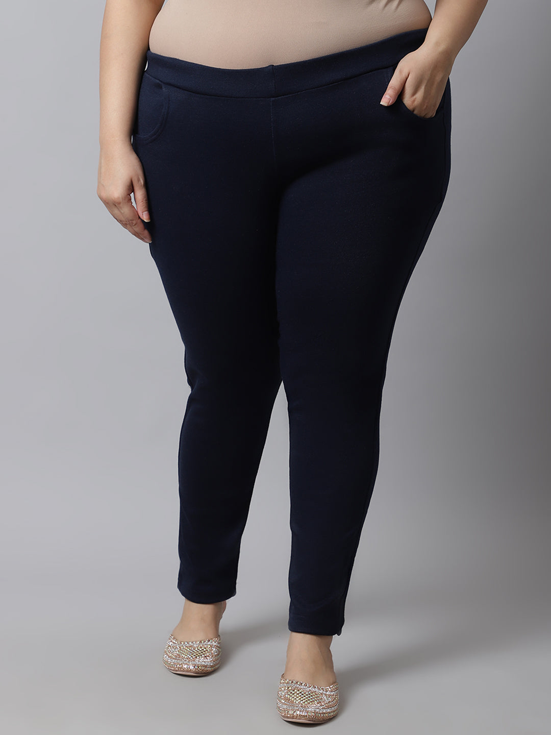 Navy Blue Woolen Plus Pocket Pant