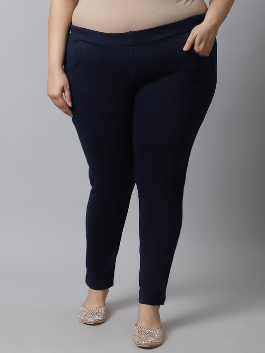 Navy Blue Woolen Plus Pocket Pant