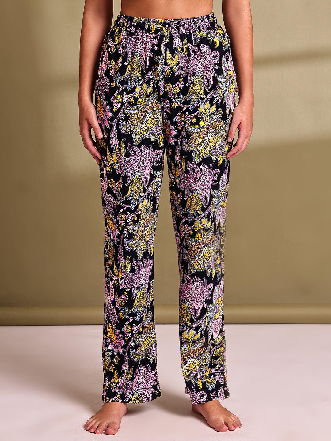 Black Paisley Cotton Hosiery Lounge Pant