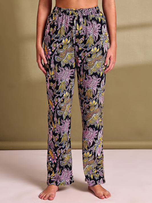 Black Paisley Cotton Hosiery Lounge Pant