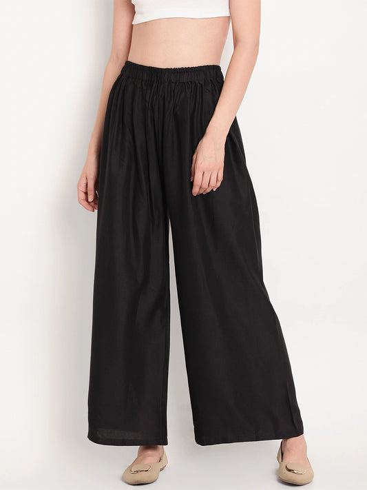 Black Solid Rayon Palazzo