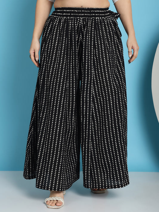 Black Printed Cotton Flared Kali Palazzo