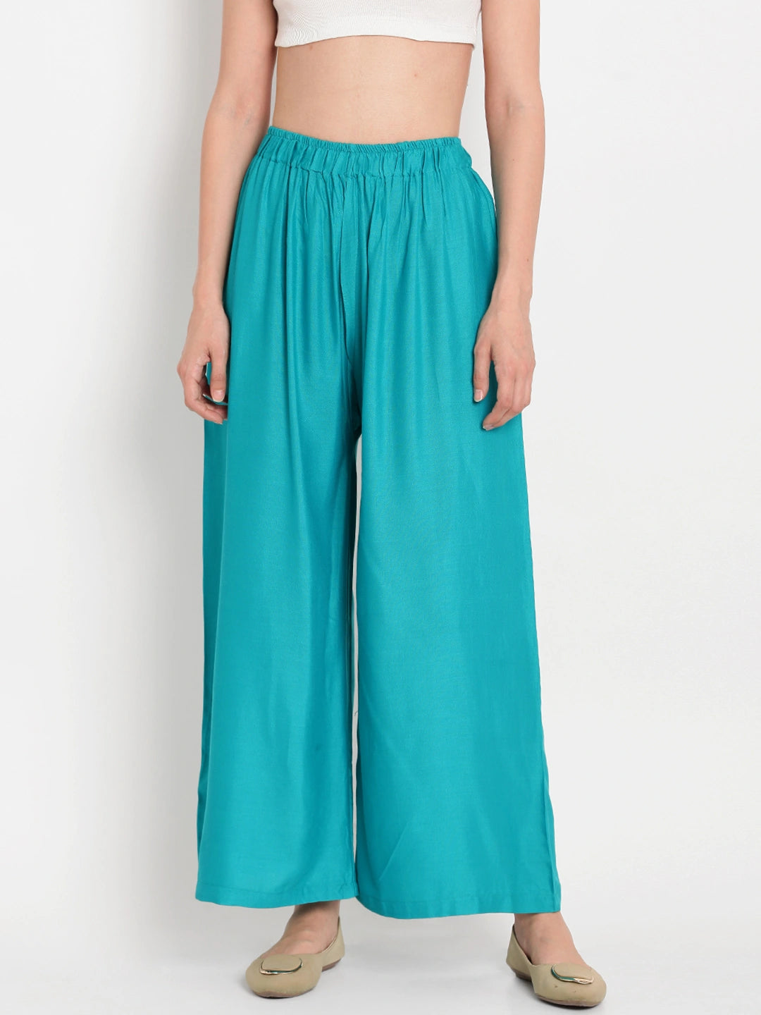 Teal Blue Solid Rayon Palazzo