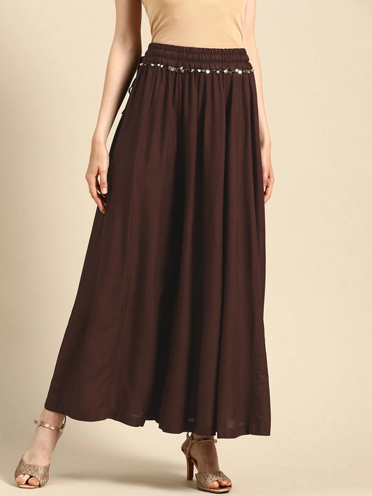 Brown rayon double flared palazzo