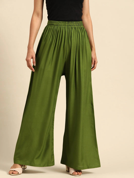 Moss Green Solid Rayon Palazzo