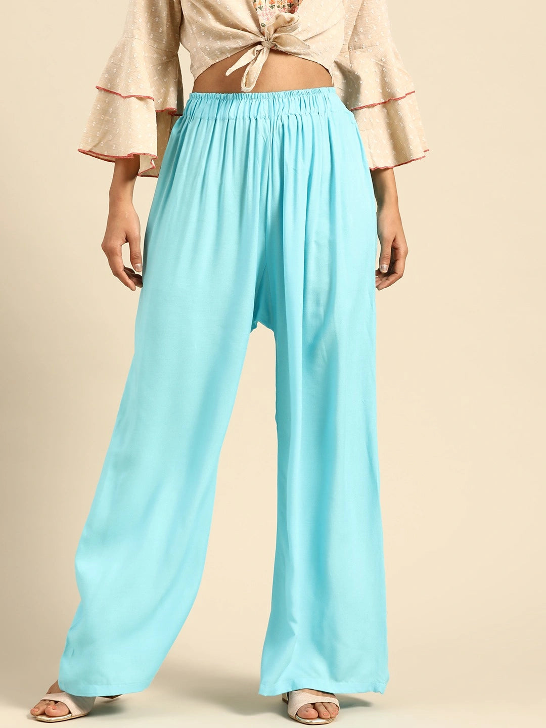 Sky Blue Solid Rayon Palazzo
