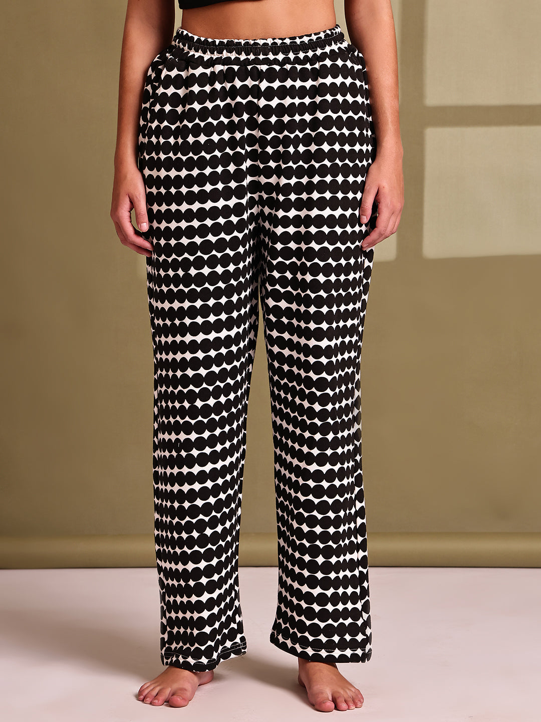 Black Polka Cotton Hosiery Lounge Pant