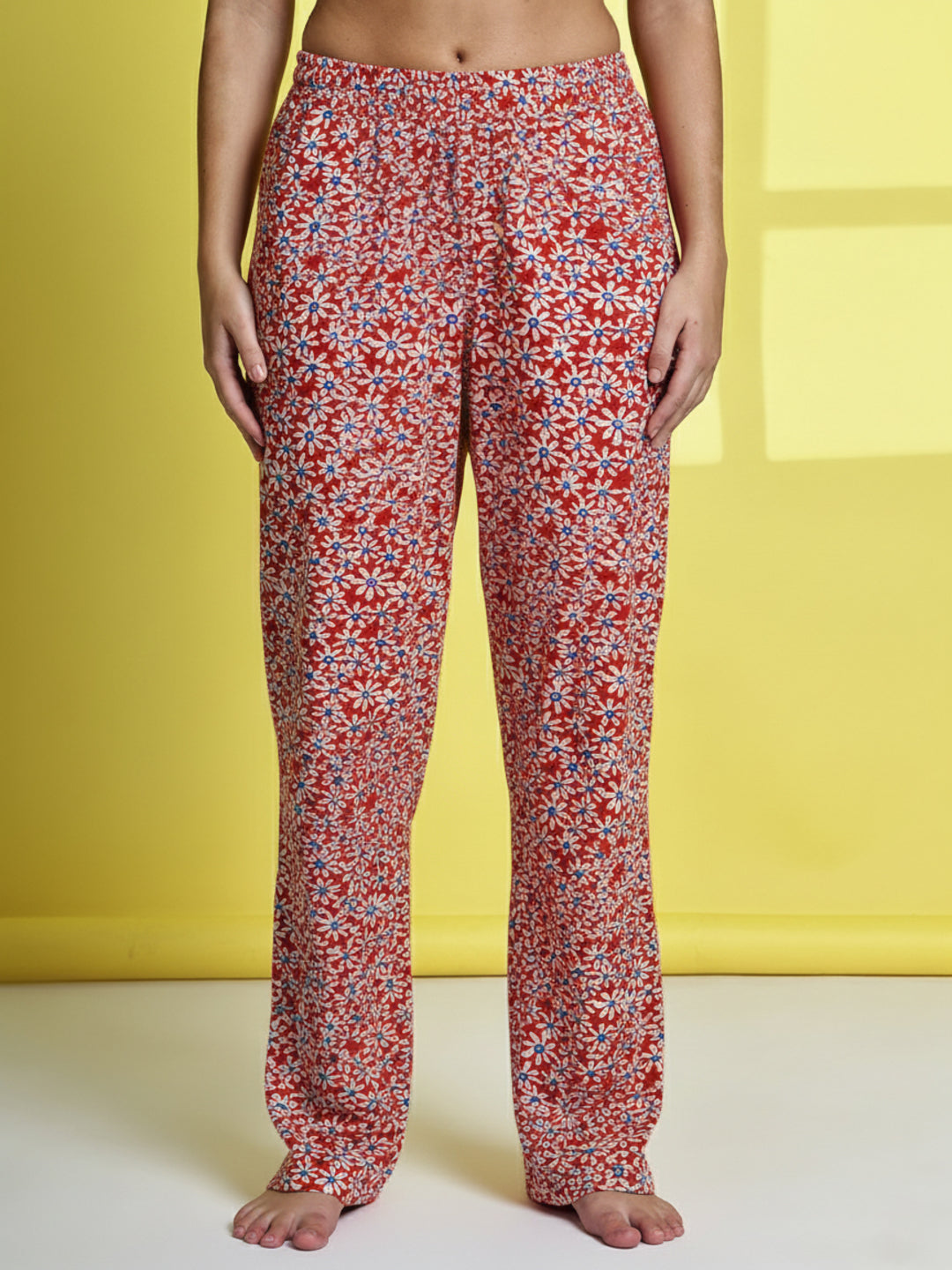 Red Daisies Cotton Hosiery Lounge Pant