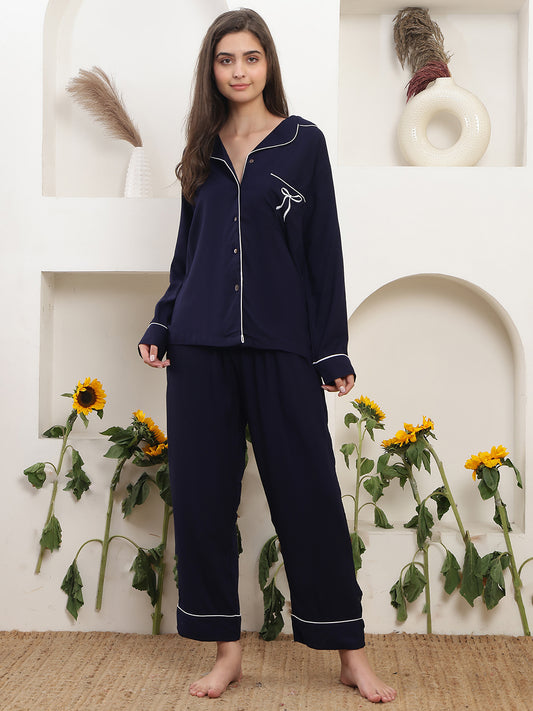 Soft Girl Bow Embroidery Night Suit
