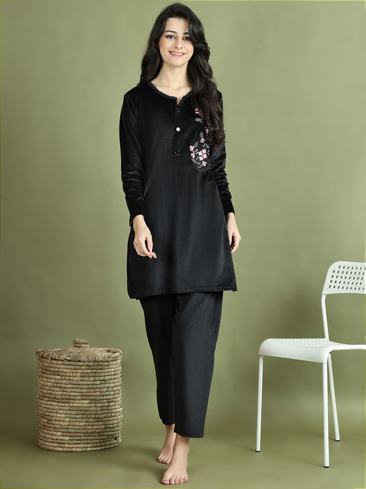 Black Embroidery Velvet Lounge Set