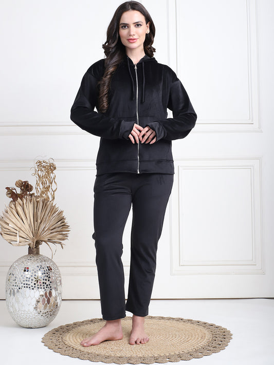 Black Velvet Hoodie Lounge Set