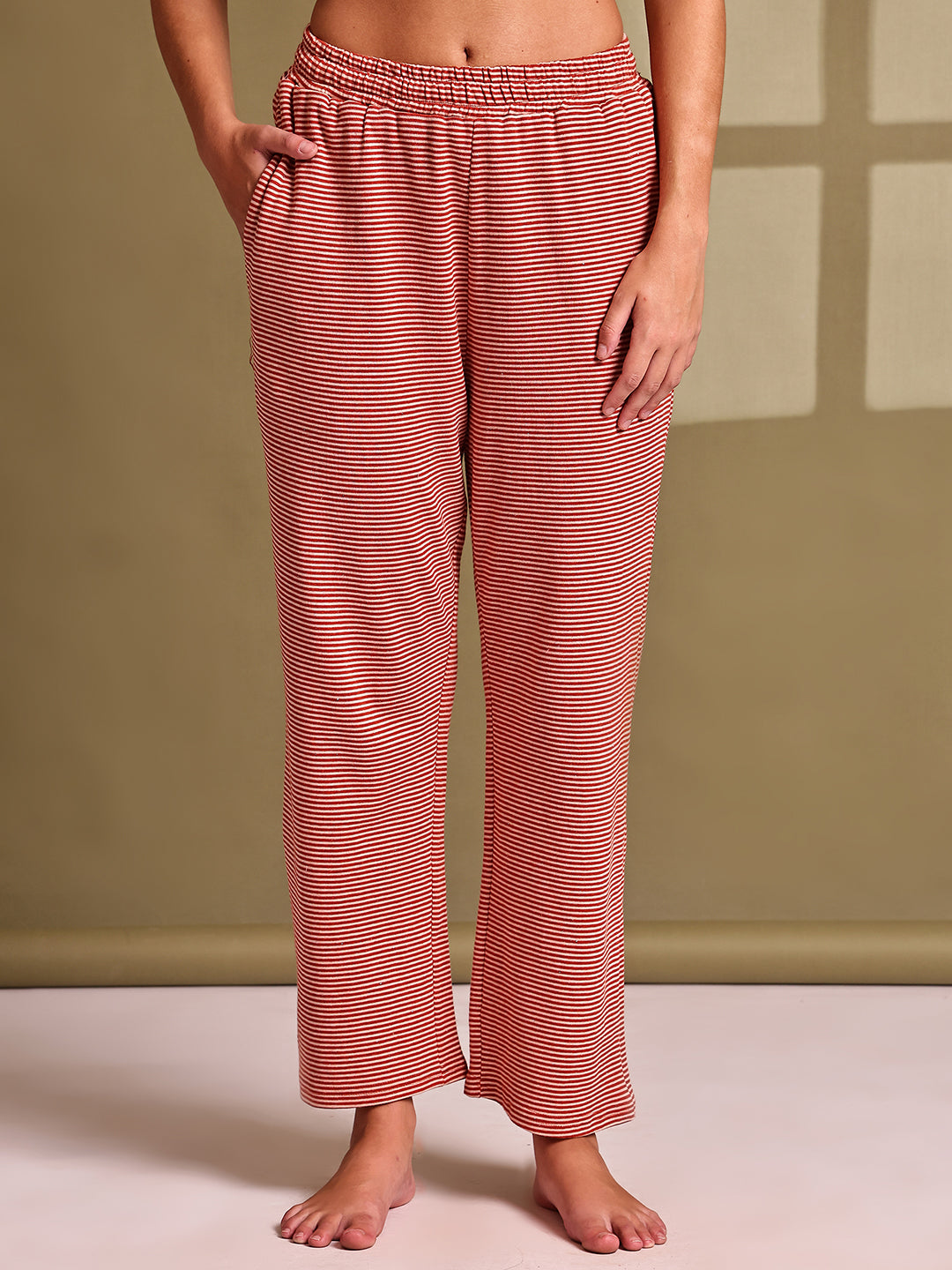 Red Stripe Cotton Hosiery Lounge Pant