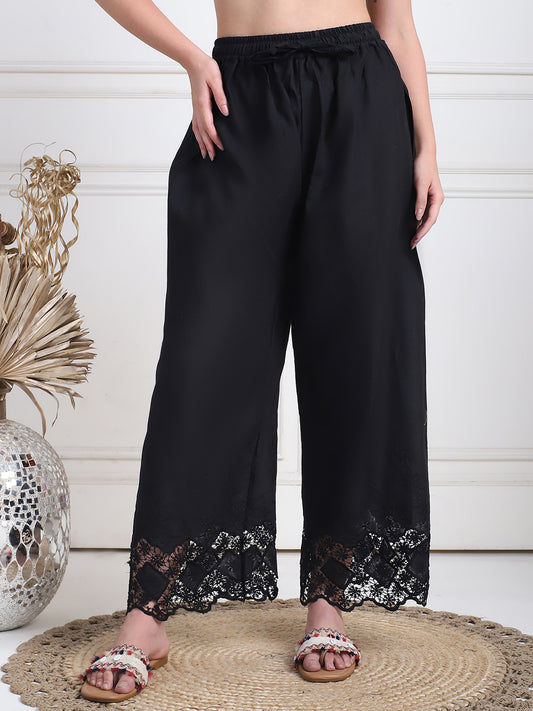 Black Cotton Schifflie Palazzo