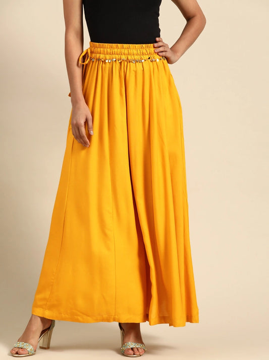 Mustard rayon double flared palazzo