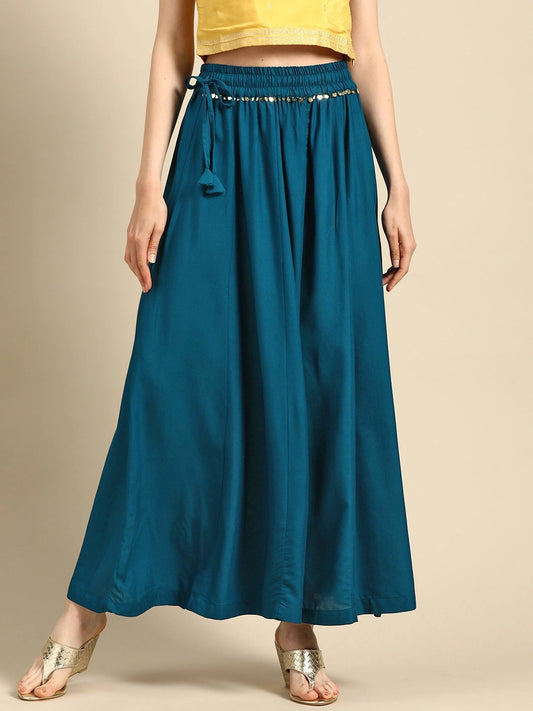 Blue rayon double flared palazzo