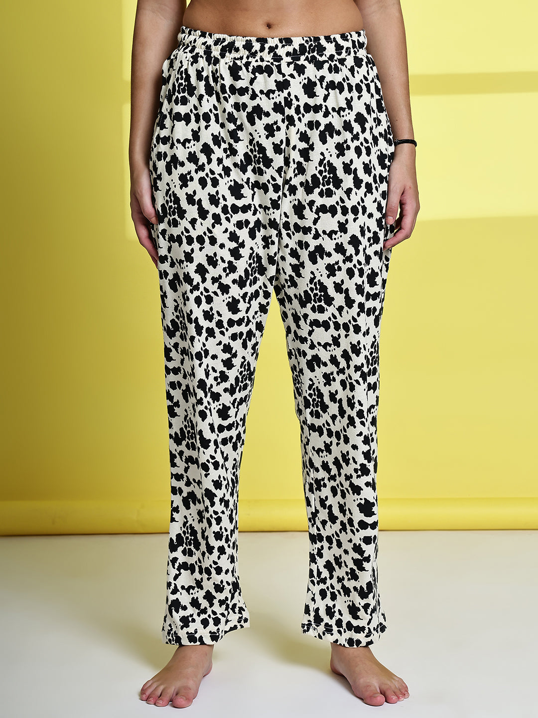 Black White Leopard Cotton Hosiery Lounge Pant