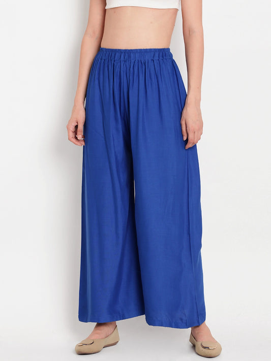 Royal Blue Solid Rayon Palazzo