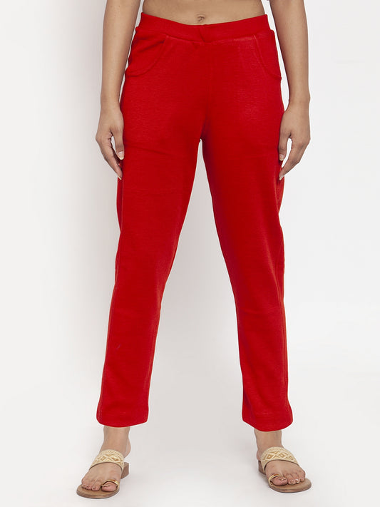 Red Woolen Pocket Pant