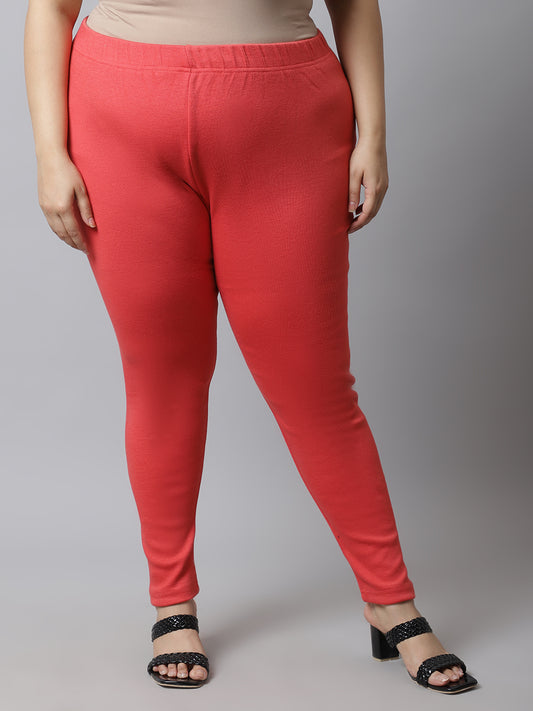 Peach Woolen Ankle-Length Plus Legging