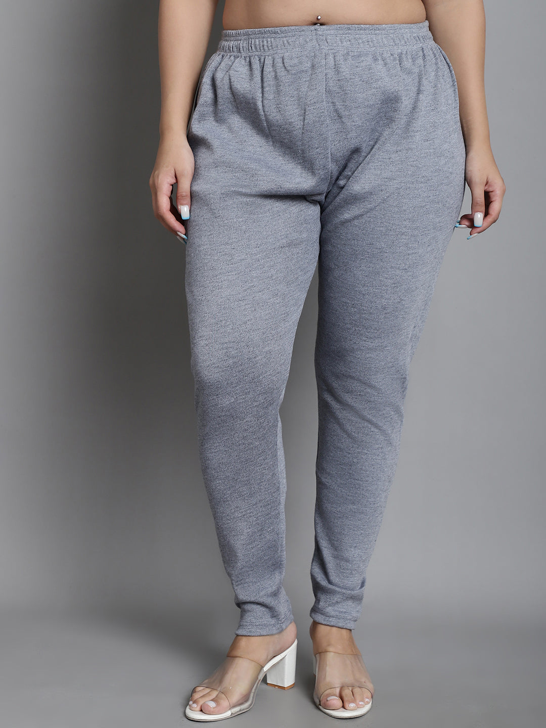 Light Grey Woolen Ankle-Length Plus Legging