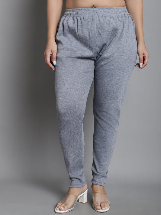 Light Grey Woolen Ankle-Length Plus Legging