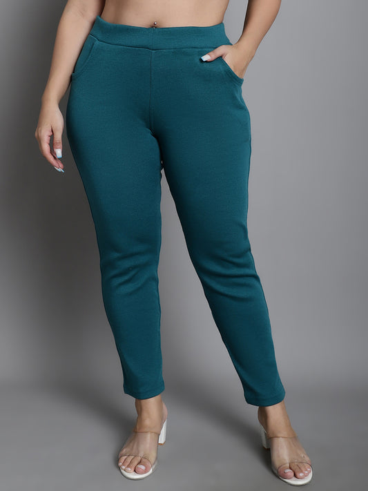 Turquoise Blue Woolen Plus Pocket Pant