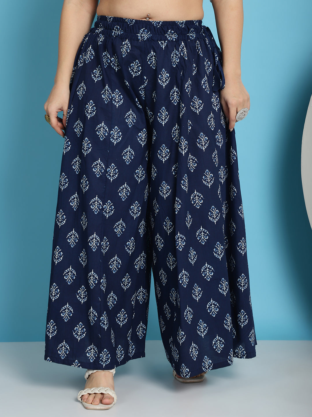 Indigo Motif Cotton Kali Plus Palazzo