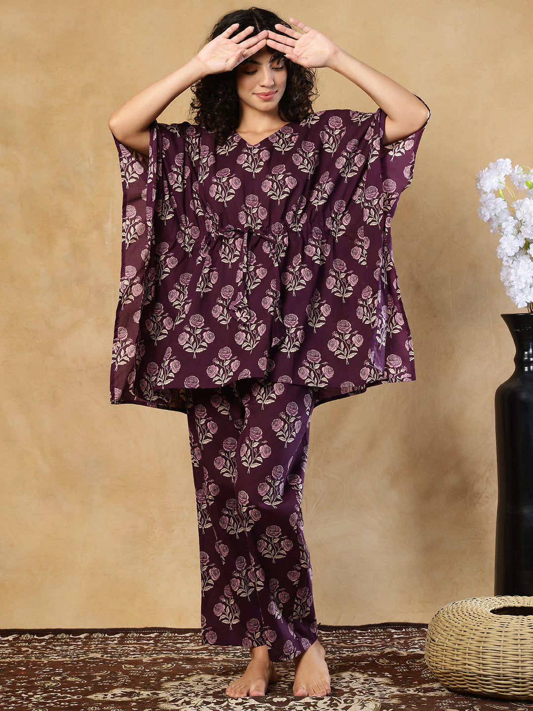 Kokum Booti Cotton Kaftan Set