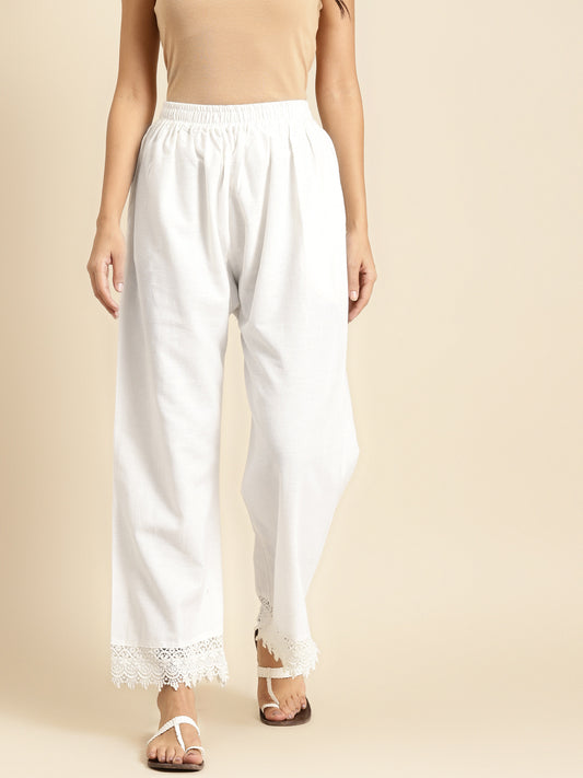 White Crotchet Lace Cotton Flax Palazzo