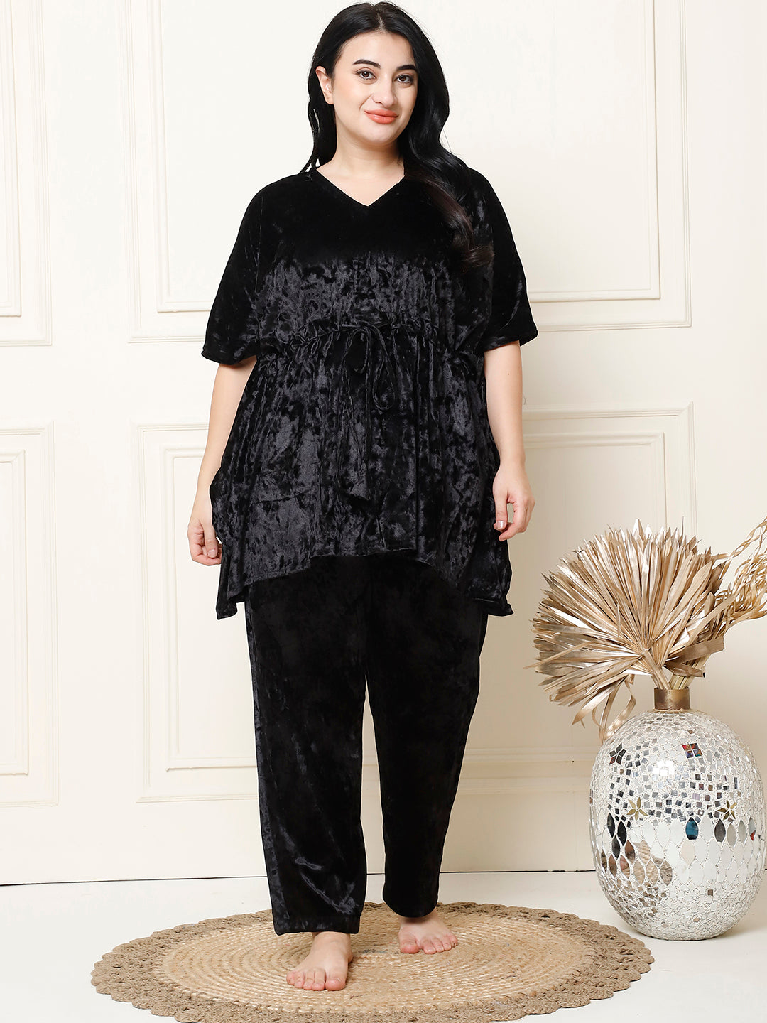 Metallic Black Ice Velvet Kaftan Lounge Set