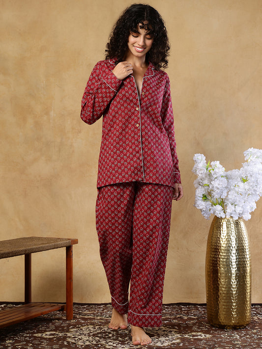 Sana Booti Collar Night Suit
